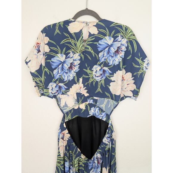 Anthropologie d.RA Maxi Dress Santorini Floral Tropical Boho Blue Cream Size L - Picture 8 of 13